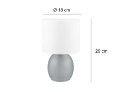 MeineWunschleuchte LED Tischleuchte Mit Glasfuß Grau Und Stoffschirm Weiß, Höhe 29cm -Bestes Beleuchtungs Geschäft led tischleuchte mit glasfuss grau und stoffschirm 3