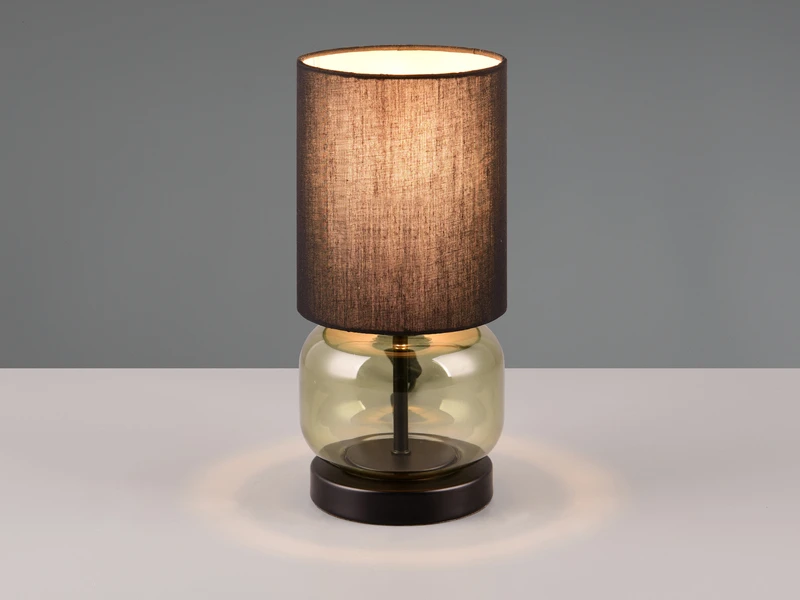 MeineWunschleuchte LED Tischleuchte Mit Glasfuß Grün Und Stoffschirm Schwarz, Höhe 28cm 5 MeineWunschleuchte LED Tischleuchte Mit Glasfuß Grün Und Stoffschirm Schwarz, Höhe 28cm – Bild 3