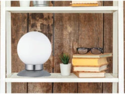 Reality Leuchten LED Tischleuchte PRINCESS Silber Glasschirm Weiß Dimmbar Touch Sensor, Ø10cm