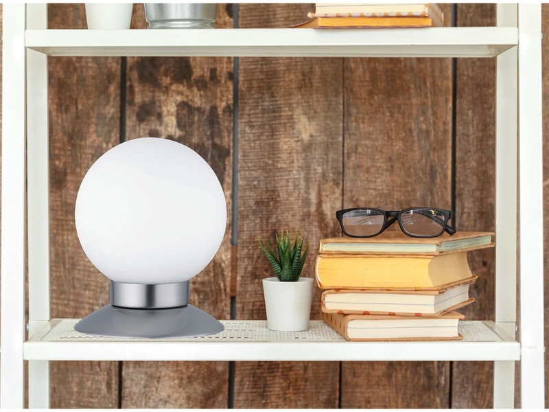 Reality Leuchten LED Tischleuchte PRINCESS Silber Glasschirm Weiß Dimmbar Touch Sensor, Ø10cm 3 Reality Leuchten LED Tischleuchte PRINCESS Silber Glasschirm Weiß Dimmbar Touch Sensor, Ø10cm