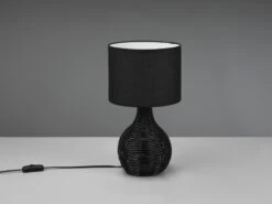 MeineWunschleuchte LED Tischleuchte Rattan Geflecht Stoffschirm Schwarz Im Boho Stil Ø 22cm -Bestes Beleuchtungs Geschäft led tischleuchte rattan geflecht stoffschirm schwa 4