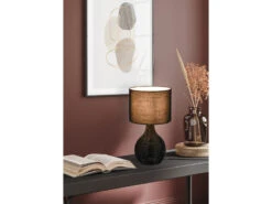 MeineWunschleuchte LED Tischleuchte Rattan Geflecht Stoffschirm Schwarz Im Boho Stil Ø 22cm -Bestes Beleuchtungs Geschäft led tischleuchte rattan geflecht stoffschirm schwa 6