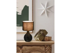 MeineWunschleuchte LED Tischleuchte Rattan Geflecht Stoffschirm Schwarz Im Boho Stil Ø 22cm -Bestes Beleuchtungs Geschäft led tischleuchte rattan geflecht stoffschirm schwa 7