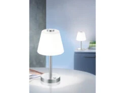 Trio Leuchten LED Touch Me Tischleuchte EMERALD Nickel Matt, Glaslampenschirm In Weiss H 29cm -Bestes Beleuchtungs Geschäft led touch me tischleuchte emerald nickel matt glas 7