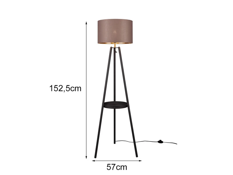 MeineWunschleuchte LED Tripod Stehleuchte Mit Stoffschirm In Taupe/Gold & Ablagetisch, H 152cm 6 MeineWunschleuchte LED Tripod Stehleuchte Mit Stoffschirm In Taupe/Gold & Ablagetisch, H 152cm – Bild 4