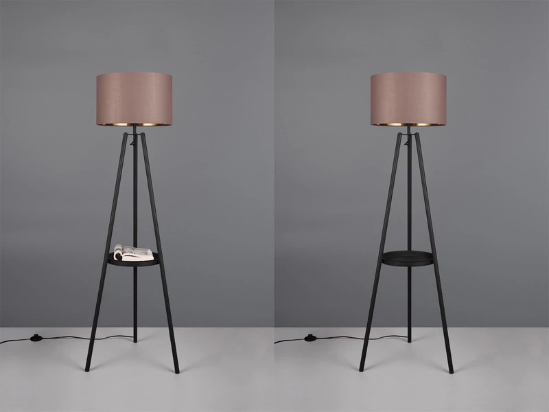 MeineWunschleuchte LED Tripod Stehleuchte Mit Stoffschirm In Taupe/Gold & Ablagetisch, H 152cm 7 MeineWunschleuchte LED Tripod Stehleuchte Mit Stoffschirm In Taupe/Gold & Ablagetisch, H 152cm – Bild 5