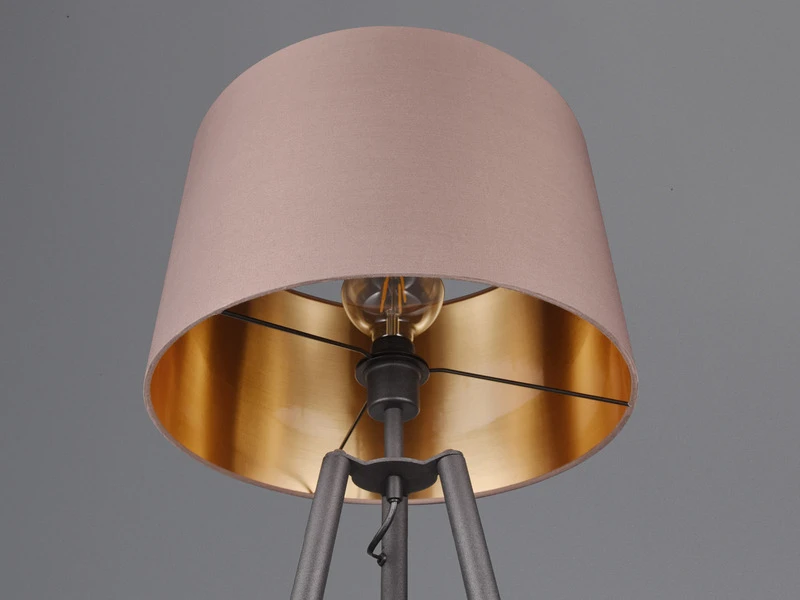 MeineWunschleuchte LED Tripod Stehleuchte Mit Stoffschirm In Taupe/Gold & Ablagetisch, H 152cm 9 MeineWunschleuchte LED Tripod Stehleuchte Mit Stoffschirm In Taupe/Gold & Ablagetisch, H 152cm – Bild 7