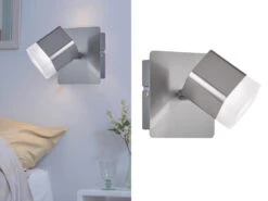 MeineWunschleuchte LED Wand- & Deckenstrahler 2er SET 1 Flammig Schwenkbar Silber Matt 10x10xcm