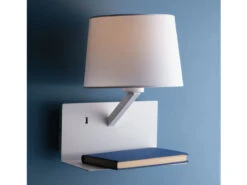 ECO-LIGHT LED Wandlampe Weiß Mit Stoff Lampenschirm, USB Lampe Mit Ladefunktion & Ablage