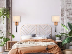 MeineWunschleuchte LED Wandleuchte Mit Leselampe & Eckigem Stoffschirm In Beige, Höhe 30cm -Bestes Beleuchtungs Geschäft led wandleuchte mit leselampe eckigem stoffschirm 1 5