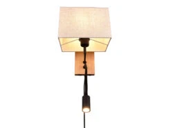MeineWunschleuchte LED Wandleuchte Mit Leselampe & Eckigem Stoffschirm In Beige, Höhe 30cm -Bestes Beleuchtungs Geschäft led wandleuchte mit leselampe eckigem stoffschirm 1 8