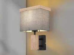 MeineWunschleuchte LED Wandleuchte Mit Stoff Lampenschirm Und Holzoptik, Höhe 30cm -Bestes Beleuchtungs Geschäft led wandleuchte mit stoff lampenschirm und holzopt 2