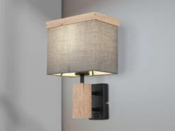 MeineWunschleuchte LED Wandleuchte Mit Stoff Lampenschirm Und Holzoptik, Höhe 30cm