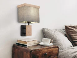 MeineWunschleuchte LED Wandleuchte Mit Stoff Lampenschirm Und Holzoptik, Höhe 30cm -Bestes Beleuchtungs Geschäft led wandleuchte mit stoff lampenschirm und holzopt 4