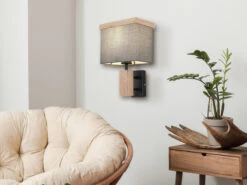 MeineWunschleuchte LED Wandleuchte Mit Stoff Lampenschirm Und Holzoptik, Höhe 30cm -Bestes Beleuchtungs Geschäft led wandleuchte mit stoff lampenschirm und holzopt 5