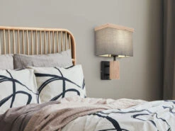 MeineWunschleuchte LED Wandleuchte Mit Stoff Lampenschirm Und Holzoptik, Höhe 30cm -Bestes Beleuchtungs Geschäft led wandleuchte mit stoff lampenschirm und holzopt 6