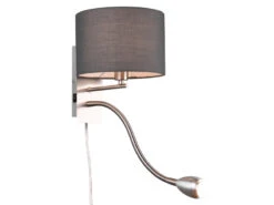 MeineWunschleuchte LED Wandleuchte Silber Matt Mit Stoffschirm Grau Ø 20cm & Leselampe -Bestes Beleuchtungs Geschäft led wandleuchte silber matt mit stoffschirm grau 2 1