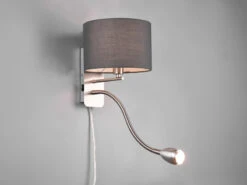 MeineWunschleuchte LED Wandleuchte Silber Matt Mit Stoffschirm Grau Ø 20cm & Leselampe -Bestes Beleuchtungs Geschäft led wandleuchte silber matt mit stoffschirm grau 2 2