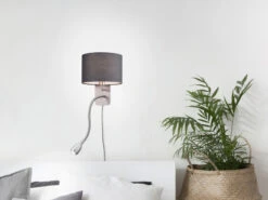 MeineWunschleuchte LED Wandleuchte Silber Matt Mit Stoffschirm Grau Ø 20cm & Leselampe -Bestes Beleuchtungs Geschäft led wandleuchte silber matt mit stoffschirm grau 2 5