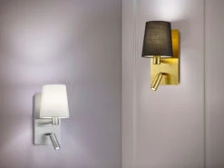 Trio Leuchten LED Wandleuchte Silber Mit Schwenkbarem Leselicht & Stoffschirm Rund Weiß -Bestes Beleuchtungs Geschäft led wandleuchte silber mit schwenkbarem leselicht 1 6