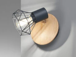 MeineWunschleuchte LED Wandstrahler Grau / Holz Mit Schalter, Gitterlampe Schwenkbar, Breite 11cm