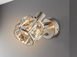 MeineWunschleuchte LED Wandstrahler Mit Schalter Und Glaskristallen Silber Matt, Höhe 12,5cm -Bestes Beleuchtungs Geschäft led wandstrahler mit schalter und glaskristallen s 11