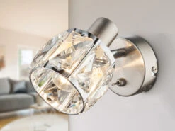 MeineWunschleuchte LED Wandstrahler Mit Schalter Und Glaskristallen Silber Matt, Höhe 12,5cm -Bestes Beleuchtungs Geschäft led wandstrahler mit schalter und glaskristallen s 12