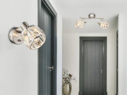 MeineWunschleuchte LED Wandstrahler Mit Schalter Und Glaskristallen Silber Matt, Höhe 12,5cm -Bestes Beleuchtungs Geschäft led wandstrahler mit schalter und glaskristallen s 15