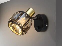 MeineWunschleuchte LED Wandstrahler Mit Schalter Und Glaskristallen Schwarz Gold, Höhe 12,5cm -Bestes Beleuchtungs Geschäft led wandstrahler mit schalter und glaskristallen s 3