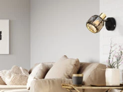 MeineWunschleuchte LED Wandstrahler Mit Schalter Und Glaskristallen Schwarz Gold, Höhe 12,5cm -Bestes Beleuchtungs Geschäft led wandstrahler mit schalter und glaskristallen s 6