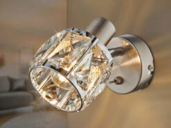 MeineWunschleuchte LED Wandstrahler Mit Schalter Und Glaskristallen Silber Matt, Höhe 12,5cm