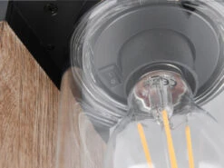 MeineWunschleuchte LED Wegeleuchte Laterne In Schwarz & Holzoptik Mit Glasschirm, Höhe 100cm -Bestes Beleuchtungs Geschäft led wegeleuchte laterne in schwarz holzoptik mit g 5