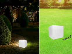 MeineWunschleuchte Leuchtwürfel Mit Erdspieß, 3m Kabel, IP65 & Smarter LED 38x38cm