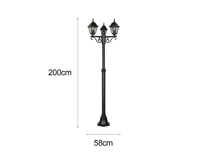 Trio Leuchten Mastleuchte LIVENZA 3-flammige Laterne Aluminium Schwarz Höhe 200cm 6 Trio Leuchten Mastleuchte LIVENZA 3-flammige Laterne Aluminium Schwarz Höhe 200cm – Bild 4