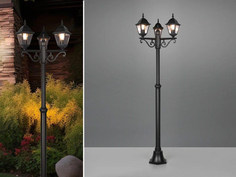 Trio Leuchten Mastleuchte LIVENZA 3-flammige Laterne Aluminium Schwarz Höhe 200cm 3 Trio Leuchten Mastleuchte LIVENZA 3-flammige Laterne Aluminium Schwarz Höhe 200cm