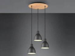 Trio Leuchten Pendelleuchte HENLEY 3 Flammig Schwarz Matt Mit Holz Ø 40cm Industrial Style -Bestes Beleuchtungs Geschäft pendelleuchte henley 3 flammig schwarz matt mit ho 2