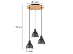 Trio Leuchten Pendelleuchte HENLEY 3 Flammig Schwarz Matt Mit Holz Ø 40cm Industrial Style -Bestes Beleuchtungs Geschäft pendelleuchte henley 3 flammig schwarz matt mit ho 3