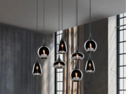 Trio Leuchten Pendelleuchte LUMINA 8 Flammig Glas Chrom Verspiegelt & Rauchglas Optik