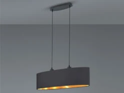 MeineWunschleuchte Pendelleuchte Mit Stoff Lampenschirm Schwarz / Innen Gold Oval, Breite 80cm -Bestes Beleuchtungs Geschäft pendelleuchte mit stoff lampenschirm schwarz innen 2