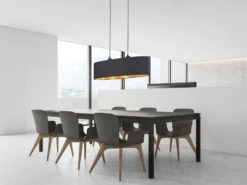 MeineWunschleuchte Pendelleuchte Mit Stoff Lampenschirm Schwarz / Innen Gold Oval, Breite 80cm