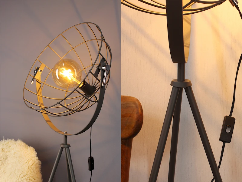 ECO-LIGHT Retro Stehleuchte LED GRID Mit Schwenkbarem Gitterschirm Aus Metall Anthrazit 6 ECO-LIGHT Retro Stehleuchte LED GRID Mit Schwenkbarem Gitterschirm Aus Metall Anthrazit – Bild 4