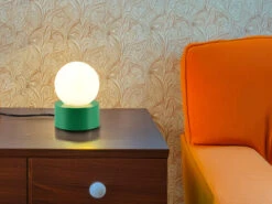 Reality Leuchten Retro Tischleuchte COUNTESS On-off Touch, Glaskugel Weiß, Grün Ø12cm