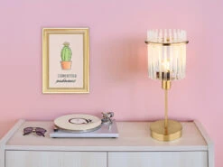 Globo Retro Tischleuchte GORLEY Mit Transparenten Echtglas Stäben, Höhe 37,5cm