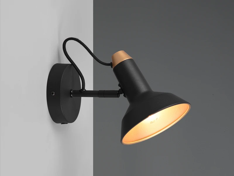 Trio Leuchten Retro Wandstrahler ROXIE 1-flammig Aus Metall In Schwarz / Gold 3 Trio Leuchten Retro Wandstrahler ROXIE 1-flammig Aus Metall In Schwarz / Gold