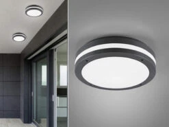 MeineWunschleuchte Runde LED Außendeckenleuchte Wandlampe 2er Set In Anthrazit