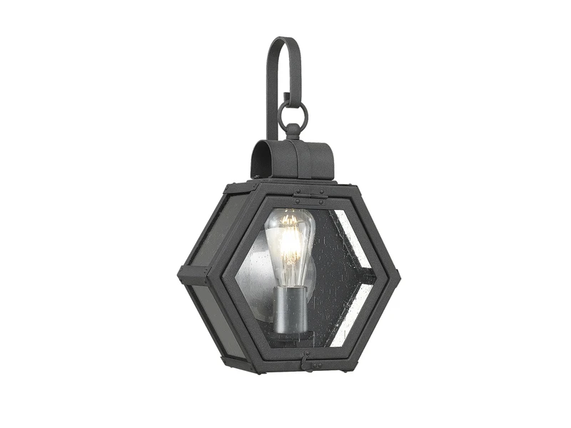 QUINTIESSE Rustikale Außenwand Laterne HEATH Hängend Sechseckig, Schwarz Höhe 42cm 4 QUINTIESSE Rustikale Außenwand Laterne HEATH Hängend Sechseckig, Schwarz Höhe 42cm – Bild 2