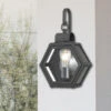 QUINTIESSE Rustikale Außenwand Laterne HEATH Hängend Sechseckig, Schwarz Höhe 42cm