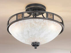 Trio Leuchten Rustikale LED Deckenleuchte Rostoptik Mit Glasschirm Alabasterfarben Ø 42cm