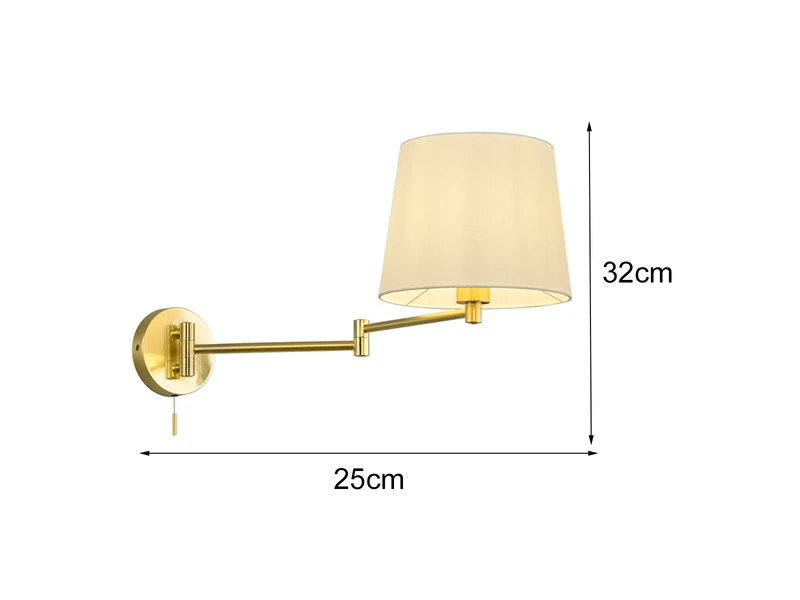 Trio Leuchten Schwenkbare Wandleuchte LYON Mit Gelenkarm Messing & Stoffschirm Weiß 5 Trio Leuchten Schwenkbare Wandleuchte LYON Mit Gelenkarm Messing & Stoffschirm Weiß – Bild 3