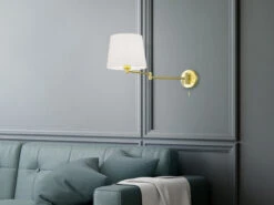 Trio Leuchten Schwenkbare Wandleuchte LYON Mit Gelenkarm Messing & Stoffschirm Weiß 11 Trio Leuchten Schwenkbare Wandleuchte LYON Mit Gelenkarm Messing & Stoffschirm Weiß -Bestes Beleuchtungs Geschäft schwenkbare wandleuchte lyon mit gelenkarm messing 3